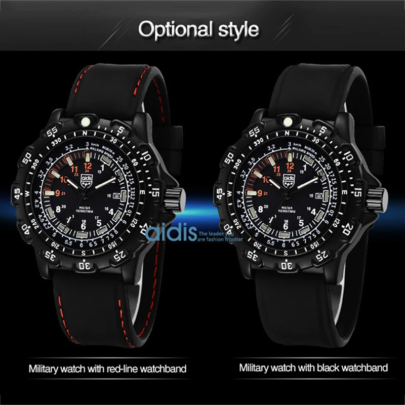 ADDIES Men\'s Waterproof Military Quartz Watch Luminous Chronograph Watch high quality Silicagel Strap Luminous Diving Men Watch