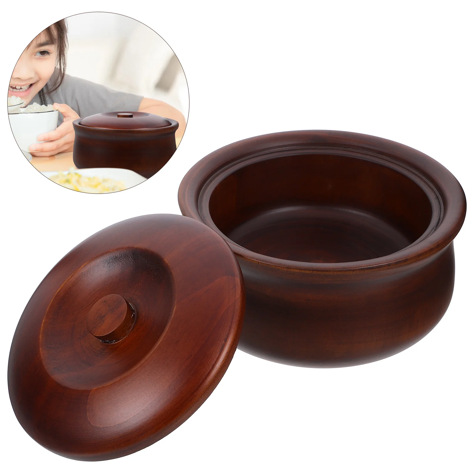 

Wooden Bowl With Lid Natural Solid Wood Deep Soup Noodle Salad Rice Container Multi-Function Food Serving Bowl Kitchen