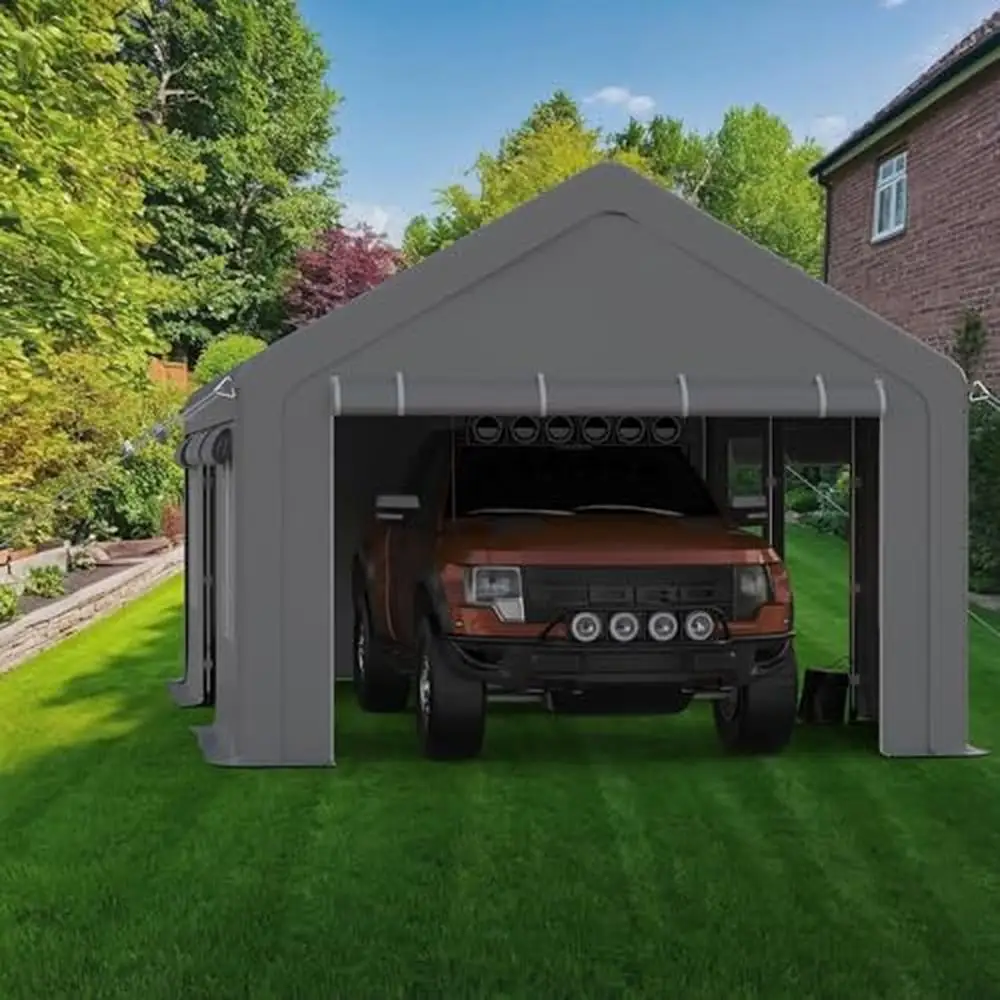 Portable Carport Canopy with Roll-up Doors & Ventilated Windows Heavy Duty 13x20ft All-Season Garage Vehicles & Outdoor Events