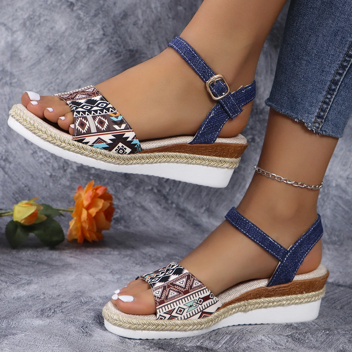

Women's Sandals Wedges Heels Sandals Summer Shoes Woman 2025 New Block Heel Sandals Wedge Shoes For Women Heeled Summer Footwear