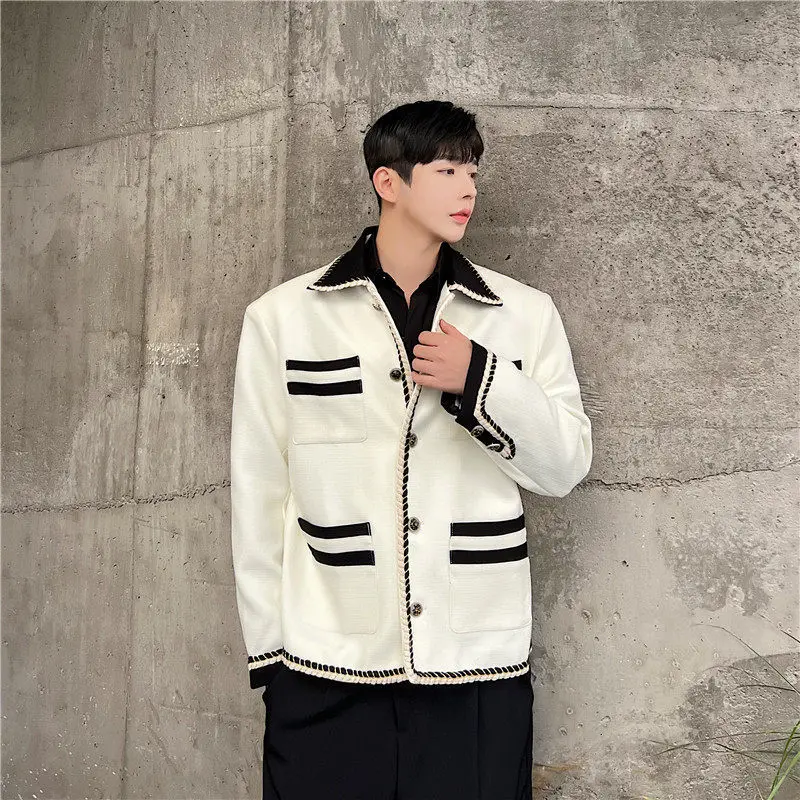WTHT Fashion Men's Spliced Pockets Contrast Color Loose Coats Trendy 2026 Summer Single-breasted Casual Jackets Male 2A2874