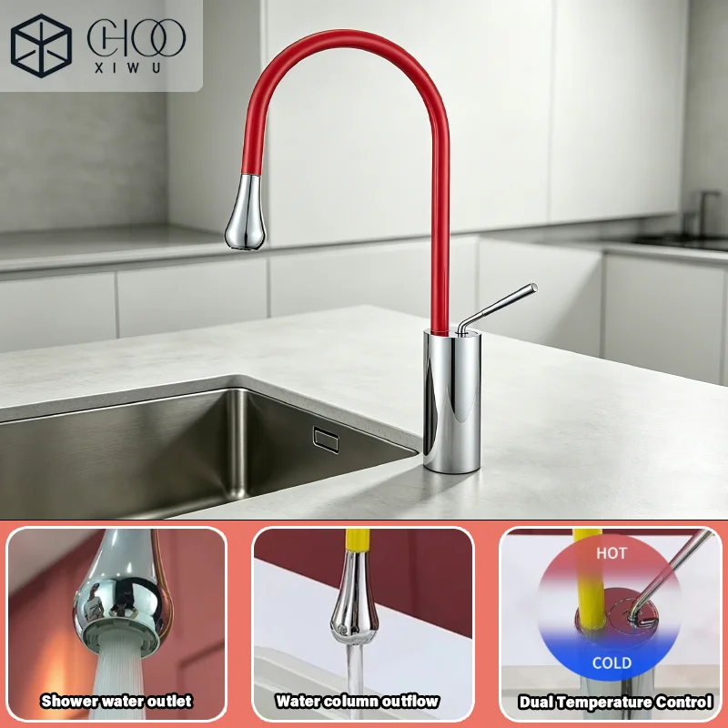 Stainless steel multifunctional kitchen faucet with pull-out function for hot and cold sinks, vegetable washing basin faucet