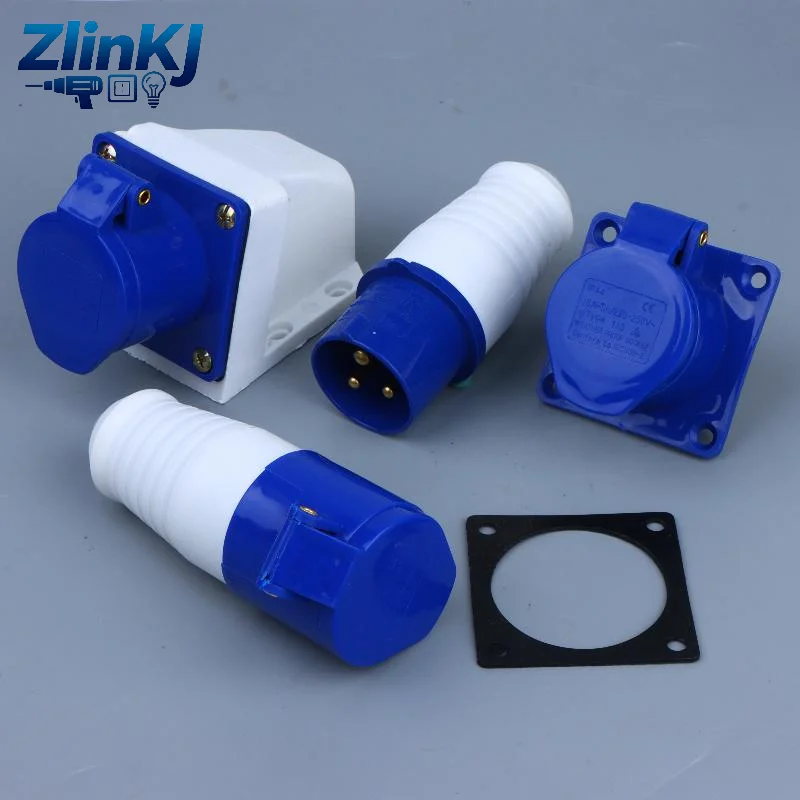 220V 16A IP44 Waterproof 3 Pin Industrial Plug Socket, Male Female Connector For Caravan Motorhome Yacht Trailer Truck