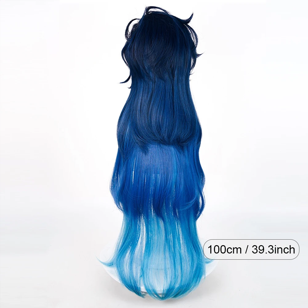 Ombre Blue Long Straight Synthetic Wigs Middle Part Anime Game Cosplay Fluffy Wig Heat Resistant for Daily Party