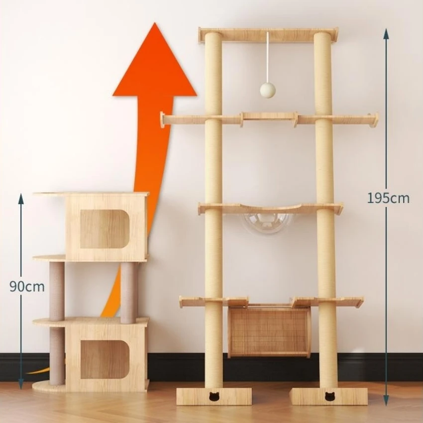 Multilevel Wooden Cat Tree Tower, Cat Climbing Frame, Sisal Rope, Scratching Posts, Beds Toys, Brand New