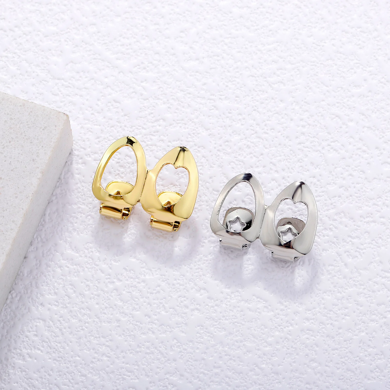 RACHELZ بسيطة مزدوجة الجوف القلب الأسنان قبعات للنساء الرجال المجوهرات الهيب هوب لامعة الأسنان Grillz الأقواس شوايات الأسنان #6