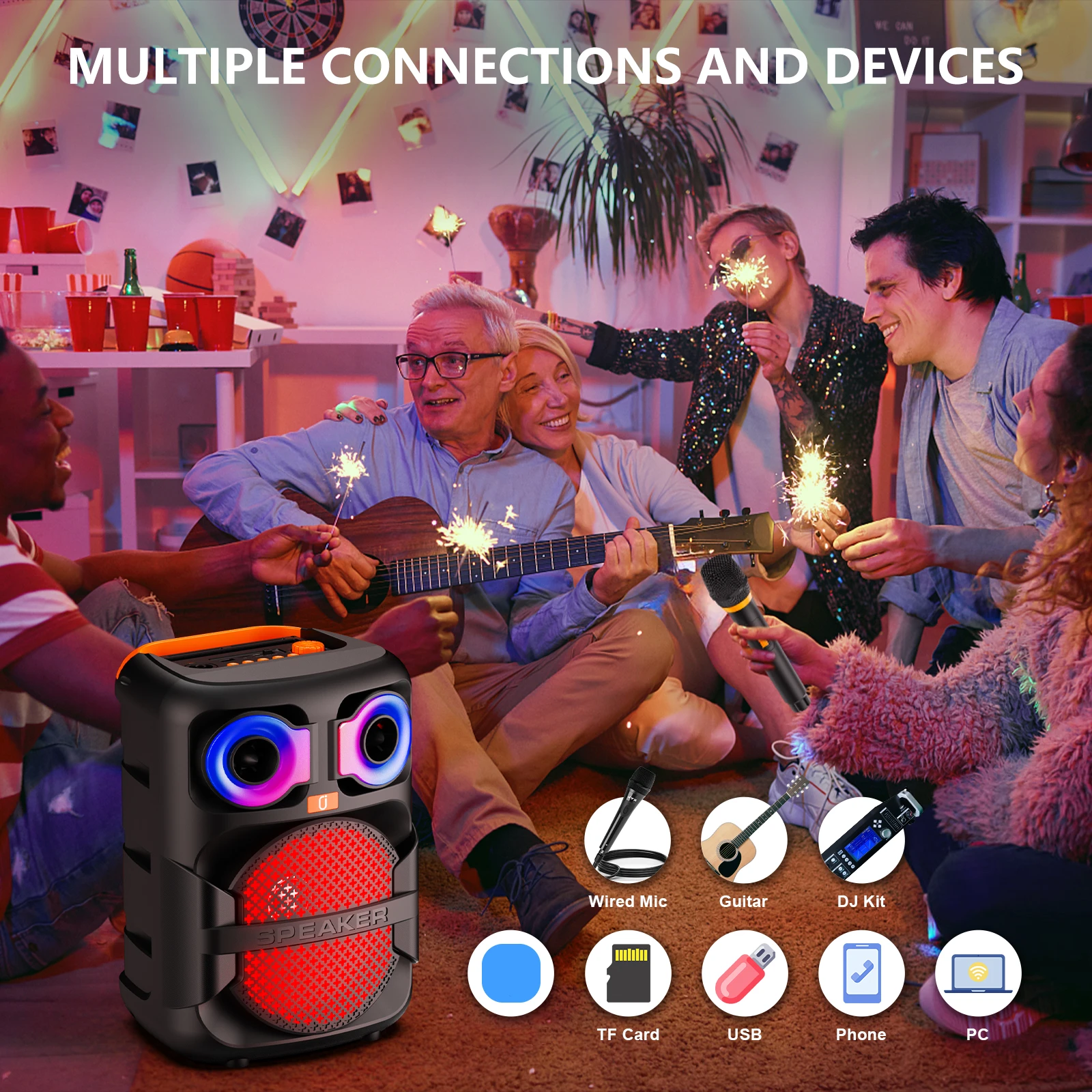 FanFun T28 Portable Bluetooth Speaker, Matching Wireless Microphone, On-Site Singing Audio, Bluetooth 5.1, Karaoke Audio，7200mah