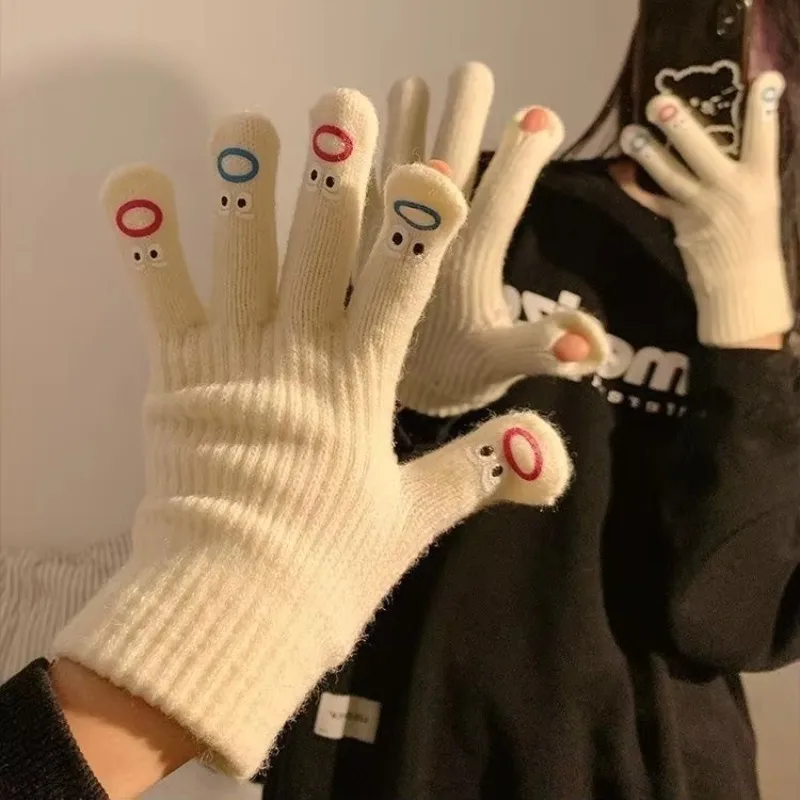 Mouth monster gloves five-finger cute korean woolen thickened warm knitted gloves riding autumn and winter touch screen