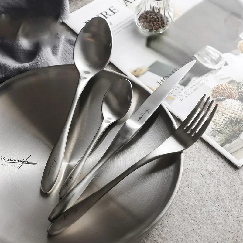 4Pcs/Set Nordic Style Matte Stainless Steel Knife Fork Spoon Set Western Style Kitchen Utensil Set Home Dinnerware Sets