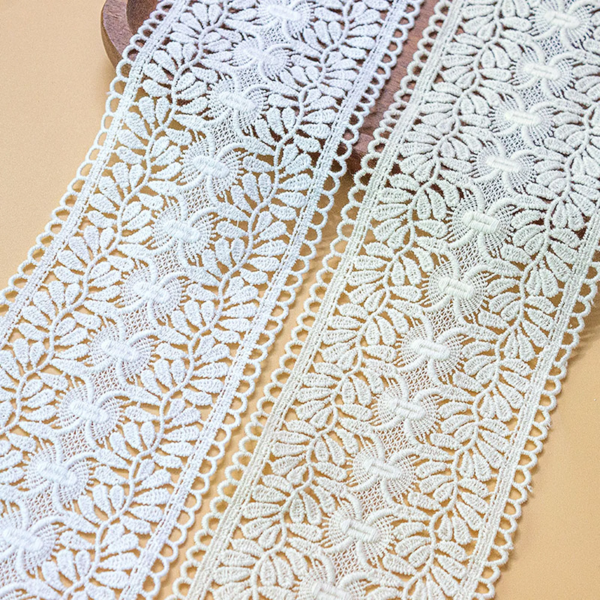 

1 yard Width 3.54 inches ivory/beige cotton floral lace trim,flowers embroidered lace, Openwork leaf lace trim,for DIY dress