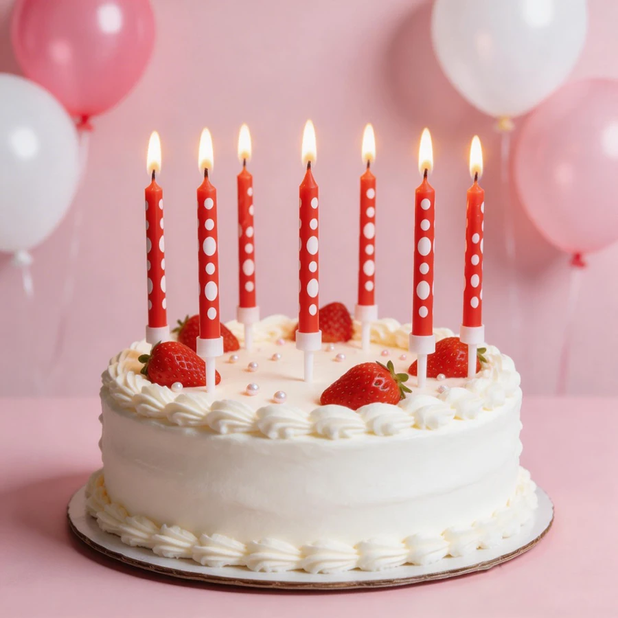 8PCS Creative White Dots Red Pencil Candles Colorful Threads Wishing Candles Birthday Celebration Indoor Cake Candles