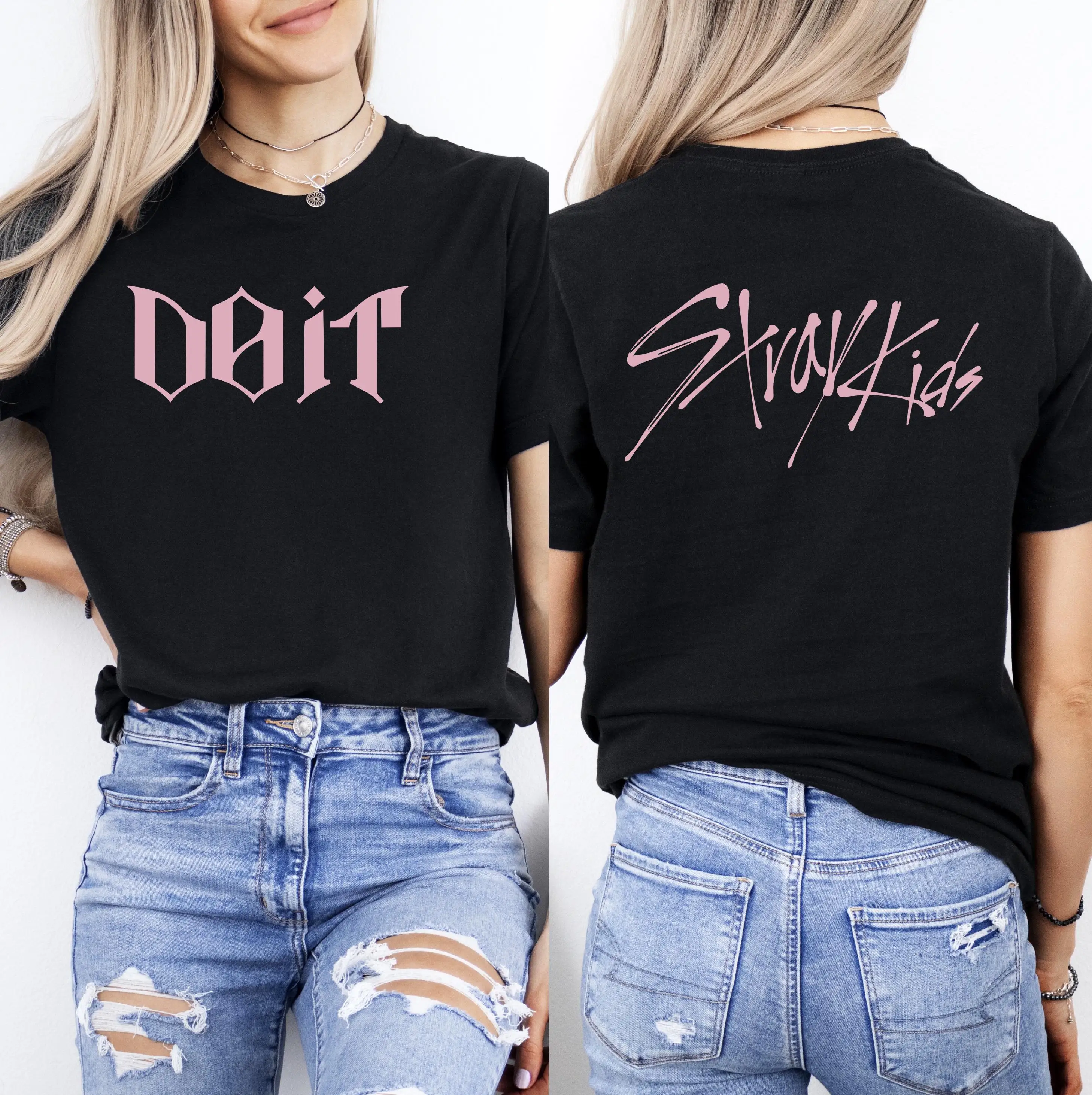 Camiseta KPop Do It Stray Kids para Fãs, Moda Casual de Verão para Homens e Mulheres, Camiseta de Algodão com Gola Redonda e Manga Curta, Streetwear