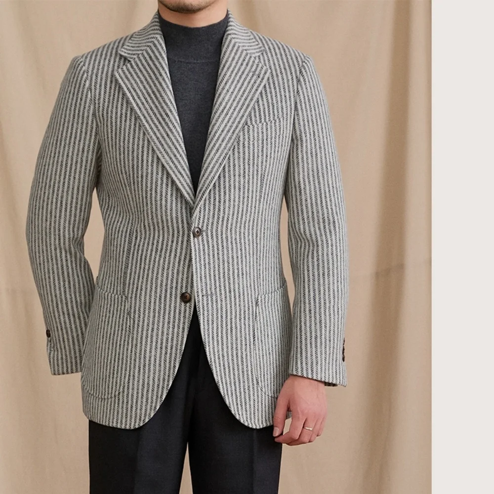 

Мужской ретро-пиджак Lu San в британском стиле, в полоску, из шерсти 60-х годов, осенне-зимний, повседневный, для работы, маленький блейзер, модный