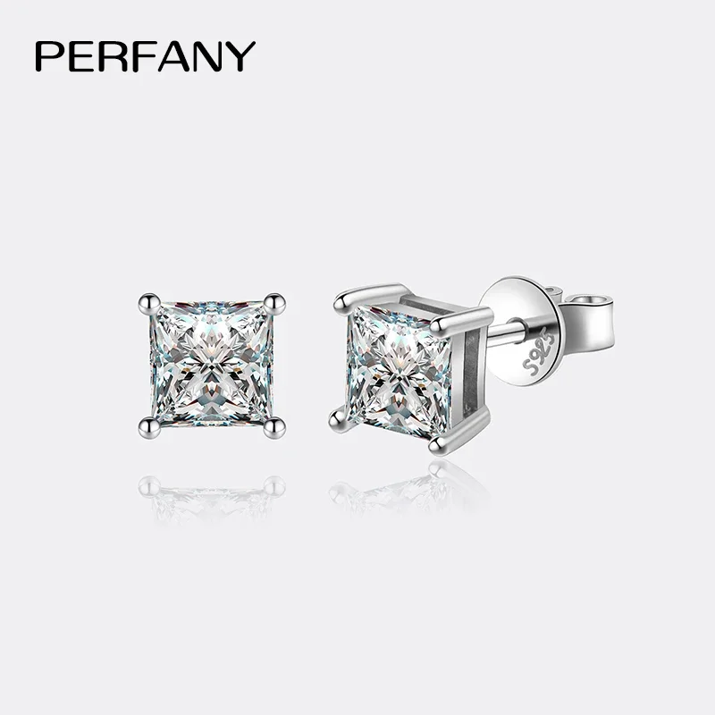 

PERFANY 0.6-2CT Moissanite Earrings for Women S Pure Silver Square Cut Simulated Diamond Earrings Wedding Jewelry