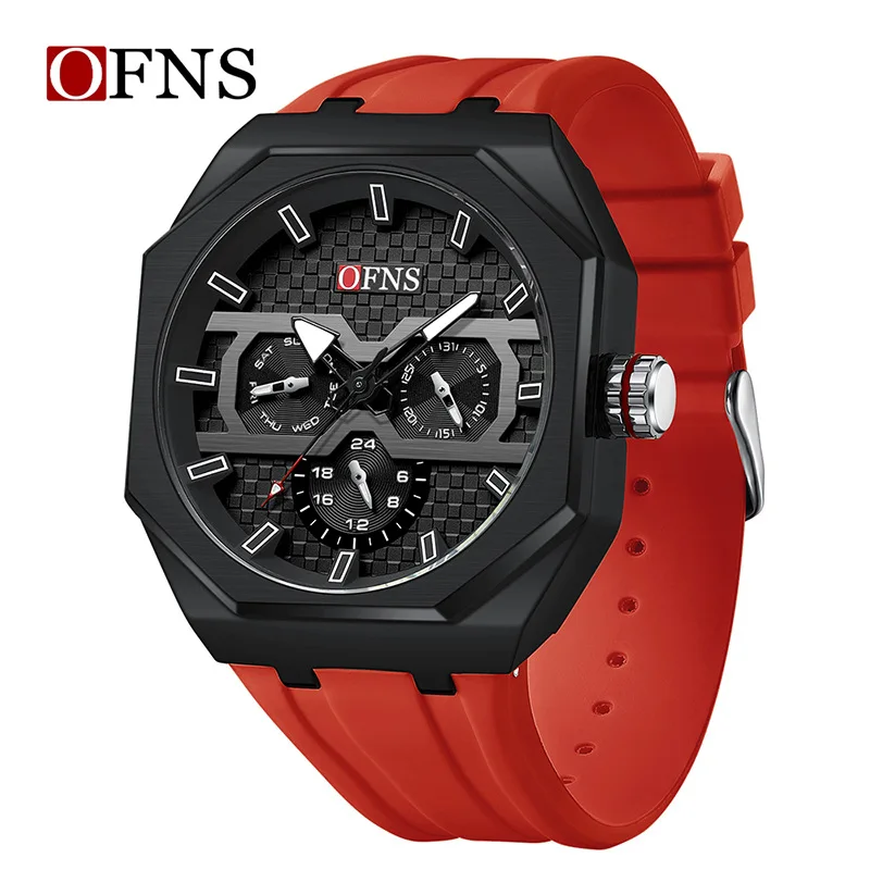 メンズクォーツ時計,白,黒,緑,青,赤の時計,スポーツ,シリコンストラップ,男性へのギフト,ファッション,OFNS-8023