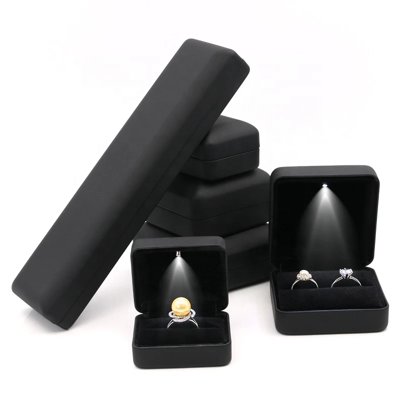 Flannel LED Light Jewelry Box Gift Wedding Velvet Ring Pendant Earring Display Storage Leather Jewellery Boxes Packaging