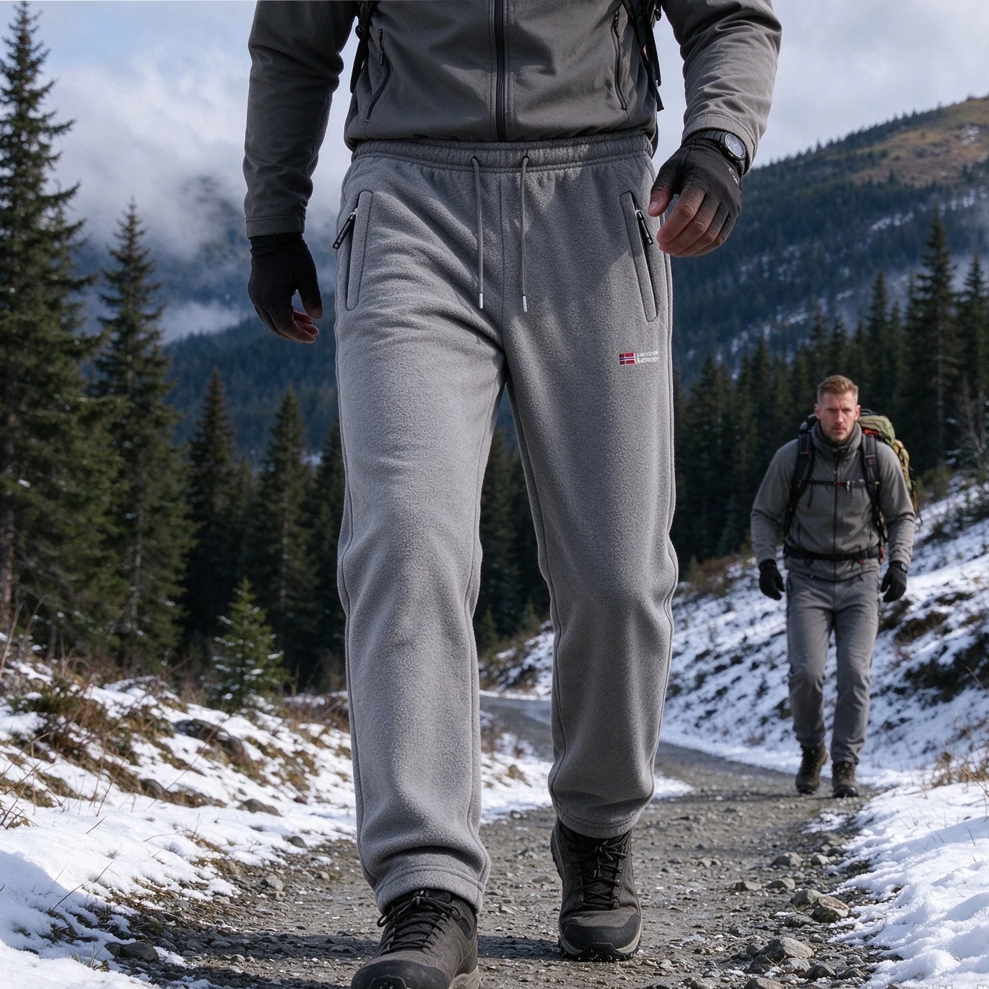 Unisex Thickened Polar Fleece Long Trousers Winter Warm Outdoor Thermal Pants Drawstring Sweatpants Zipper Pocket