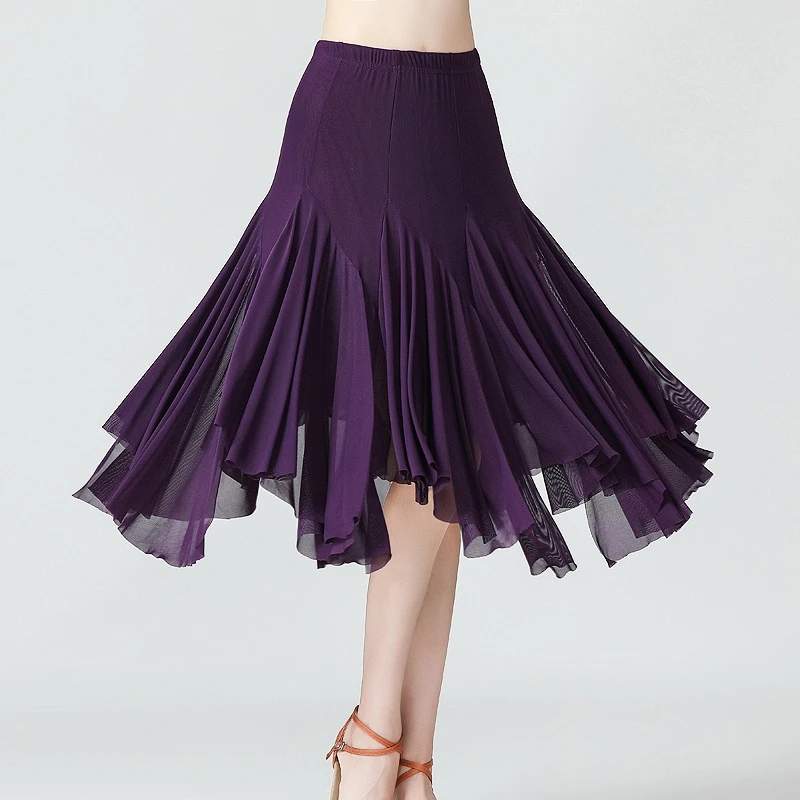 Vrouwen Grote Schommel Rok, Mesh Rok, Ballroom Dans Praktijk Prestaties Kostuum, Mid-Lengte Dans Rok