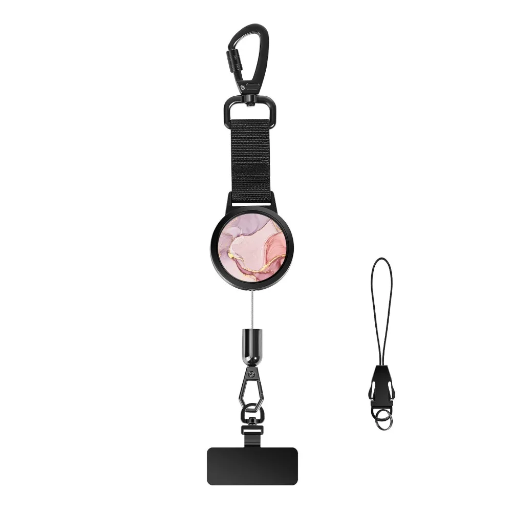 Portable Retractable Phone Lanyard Adjustable Length Anti Theft Phone Strap Lightweight Locking Carabiner Hiking