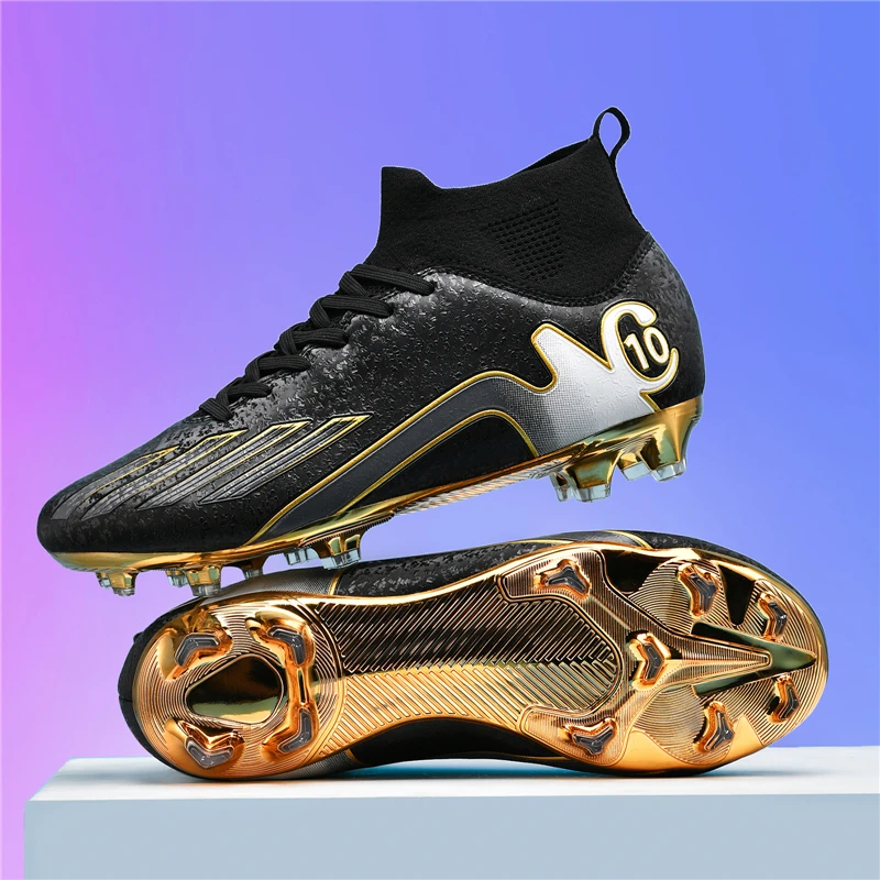 Football shoes electroplated gold-soled AG spikes for male, female, adult and middle school students competition training shoes.