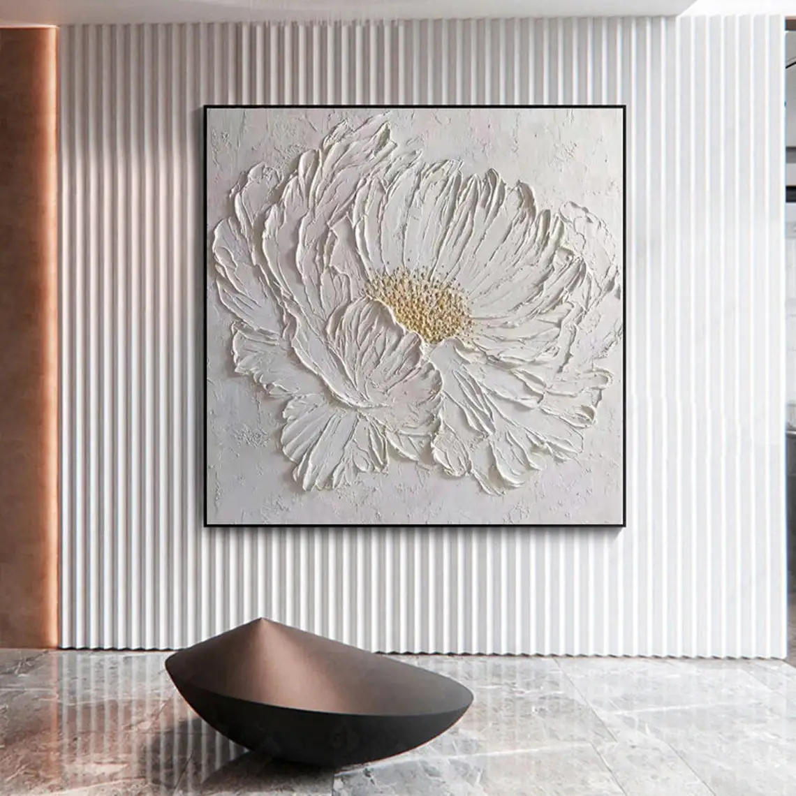 3D Large White Flower Oil Painting On Canvas Handmade Acrylic Heavy Textured Large Paintings Abstract Landscape Floral Wall Art