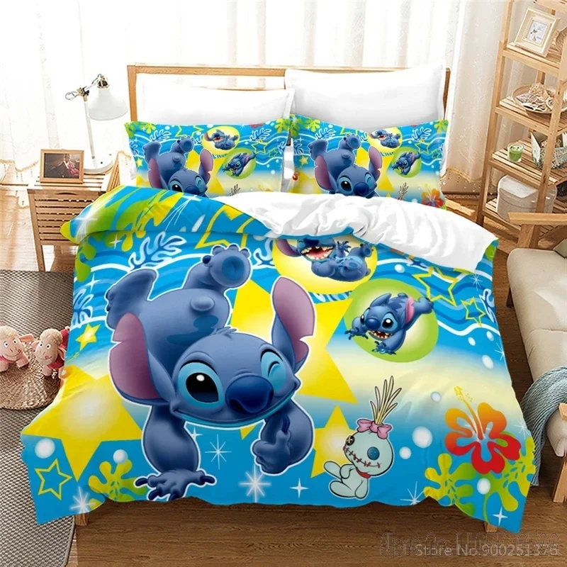 Disney Lilo and Stitch Kawaii Love Child Duvet Cover Set HD Comforter Cover Bedclothes for Kids Bedding Sets Bedroom Decor