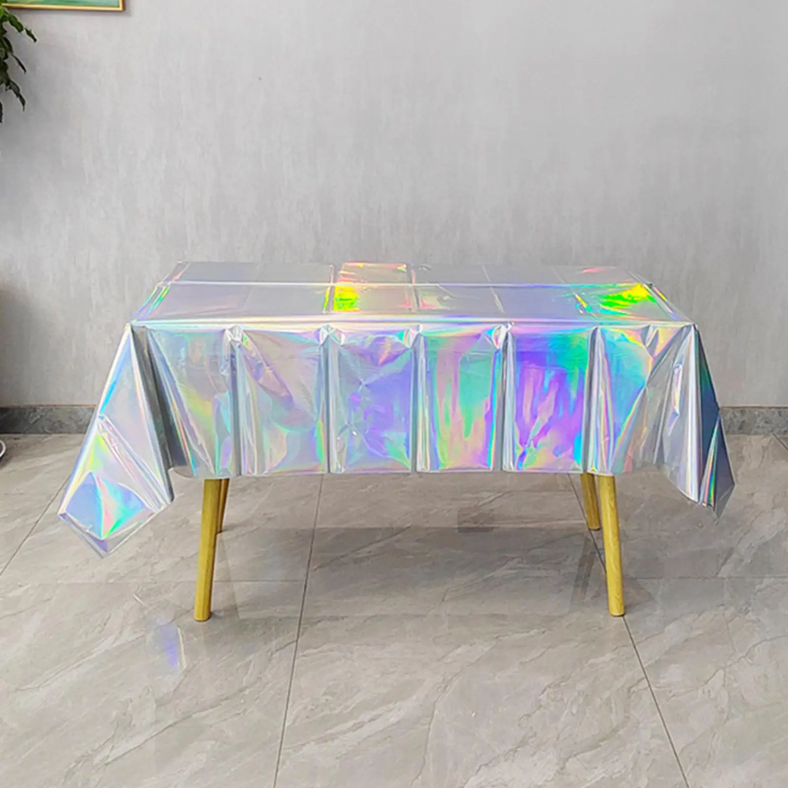 Plastic Iridescent Christmas Party Foil Table Cover Rectangle Tablecloth Dining Table Cover For Wedding Party Banquet Decoration