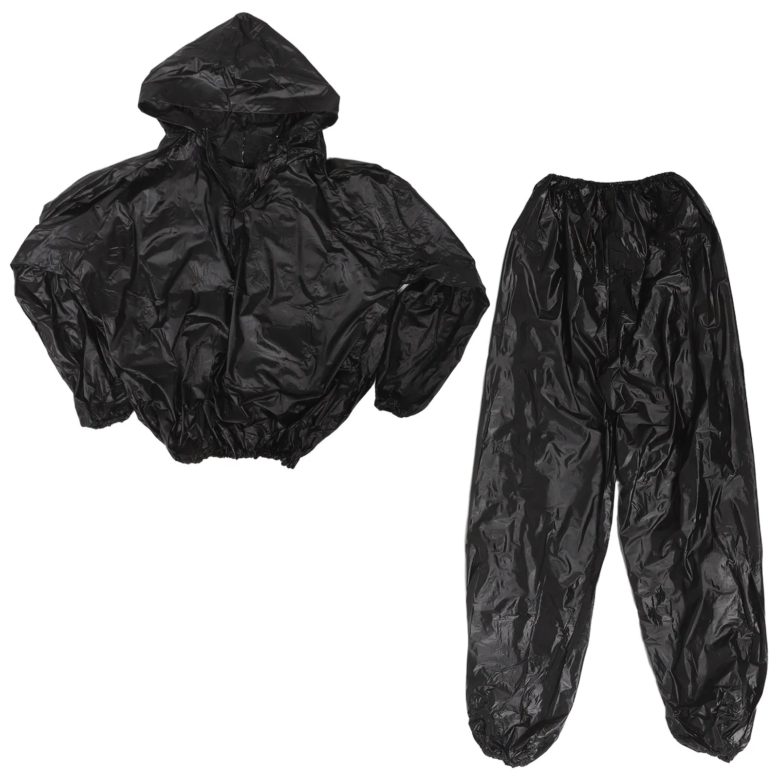 Sauna Sweat Suit with Hoodie Zipper 0.1mm Fitness Exercise Gym Workout Suit Top Pants for Women Men Black/Silver XL