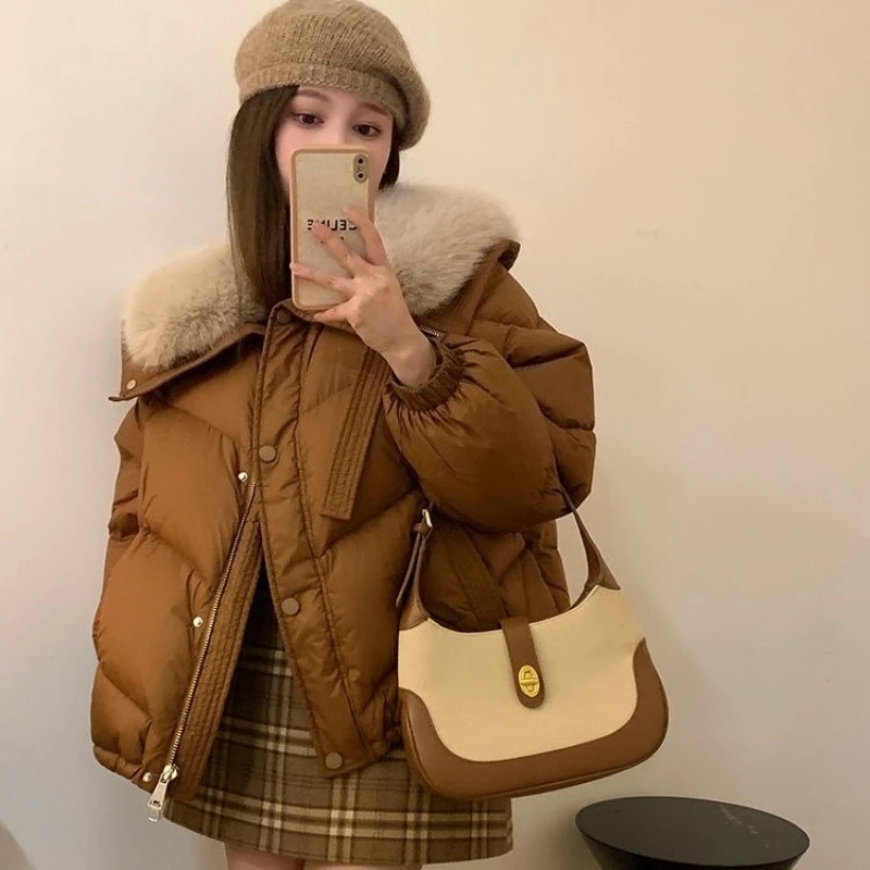 

Winter 2025 New Release Korean Loose Cotton Padded Coat with Fur Collar for Short Petite Women