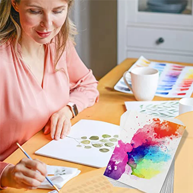 ABDE-1Set بالضغط البارد 50% قطن و140 رطل /300 جرامًا للمتر المربع ورق أبيض خالي من الأحماض ورق ألوان مائية ورق فني (10.63 × 7.68 بوصة)