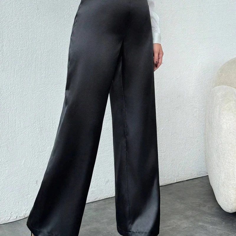 2026 Spring New Hot Selling Satin Design High End Loose Middle Waist Solid Color Wide Leg Pants