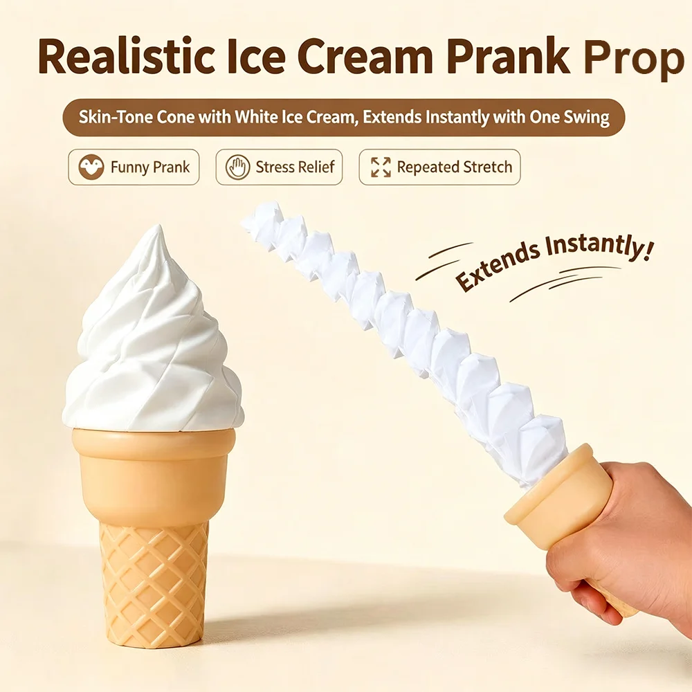 10cm Retractable Ice Cream Prank Prop Pop Out Ice Cream Cone Stress Relief Gag  for Home Desk Decoration Accessories Gift