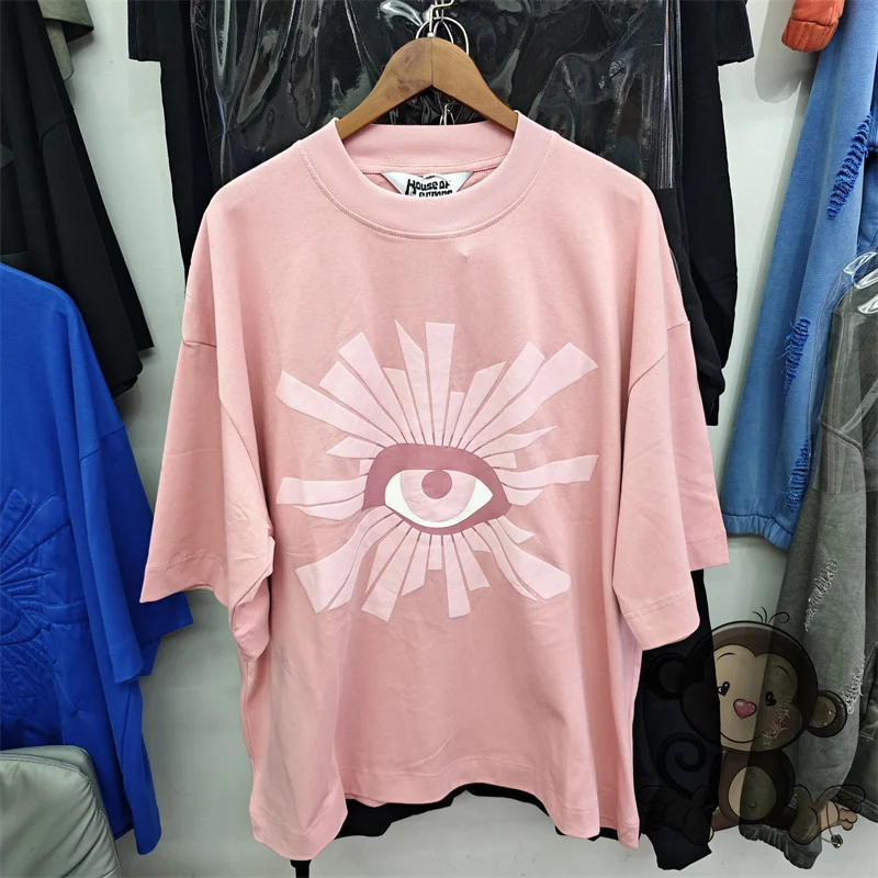 Pink House of Errors T-shirt, loose casual small round neck men's and women's T-shirt