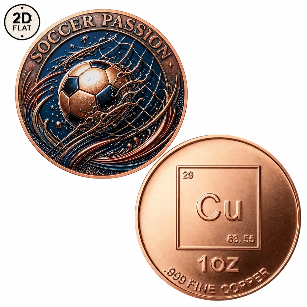 1pc 1oz .999 Fine Copper Soccer Passion Commemorative Coin Football Net Splash Collectible Medal Sports Match Souvenir Gifts