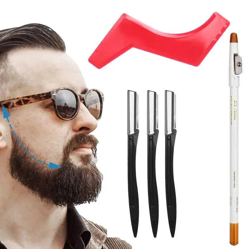 

5Pcs Set Men Razors Beard Shaving Tool Kit Man Styling Template Stencil Whiskers Comb Beard Pencil Hair Removal