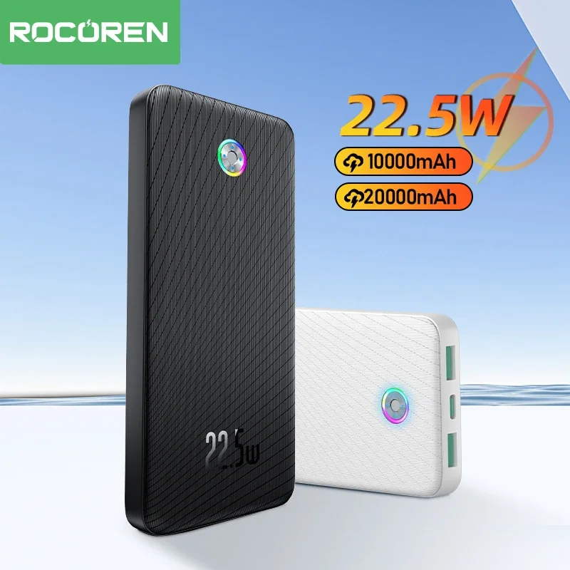 

Rocoren PD 22.5W 20000mAh Power Bank QC PD 3.0 Fast Charging PowerBank 10000mAh 30000mAh For iPhone 15 Samsung External Battery