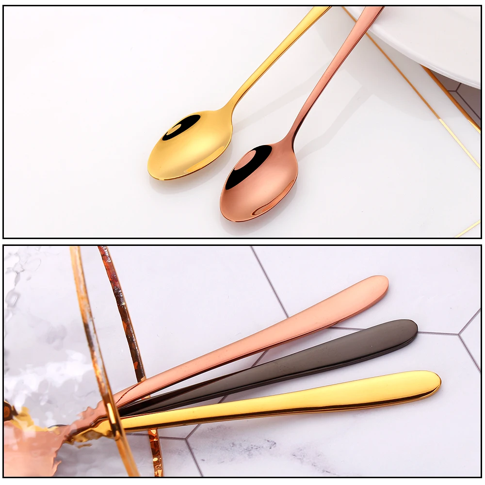 3/6/12 Pieces Gold Stirring Teaspoon Stainless Steel Coffee Spoon Set Ice Cream Cake Dessert Mini Spoon Sliverware Party Cutlery