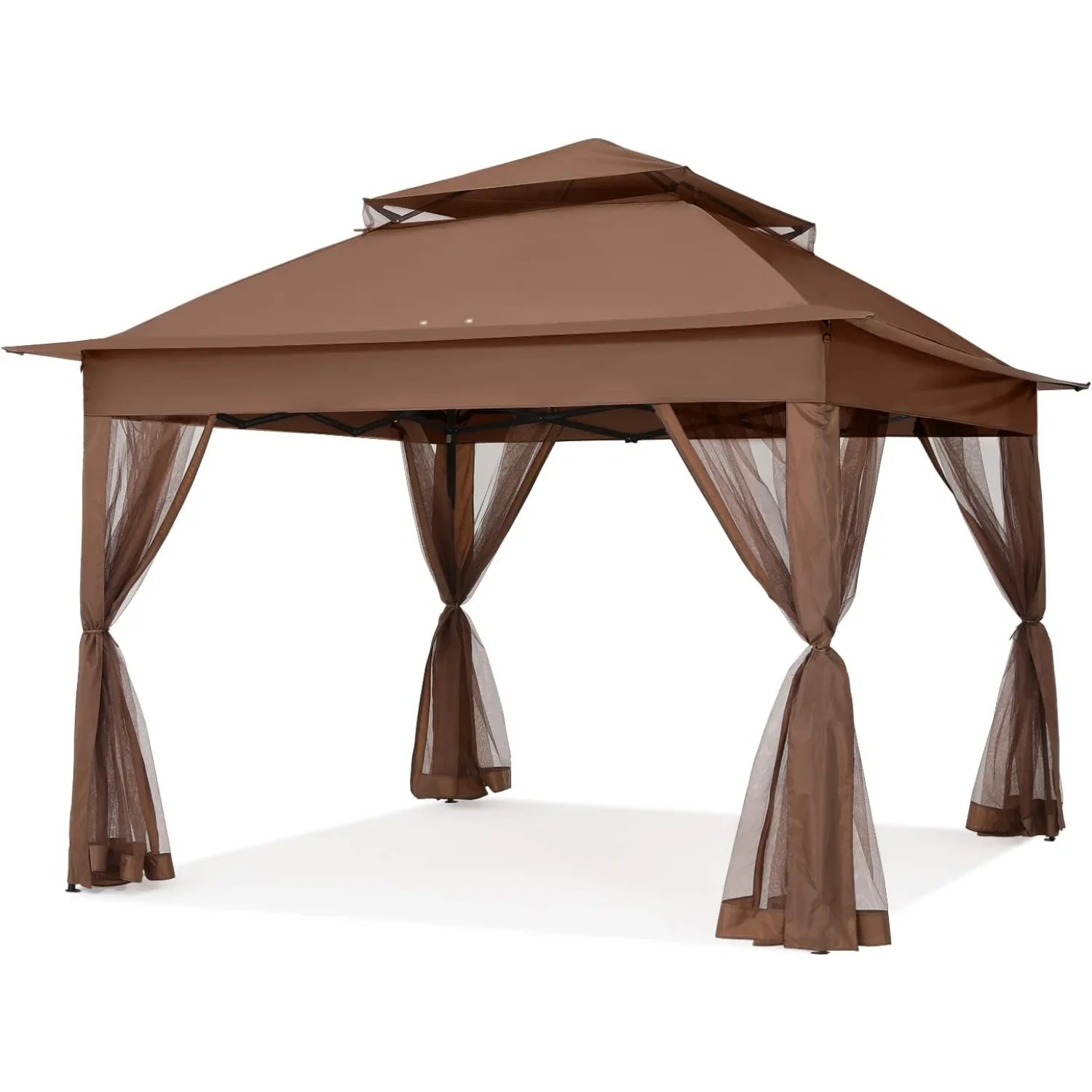 11x11Ft Easy Pop Up Gazebo Tent Instant Outdoor Canopy Shelter with Mosquito Netting Walls(Brown)