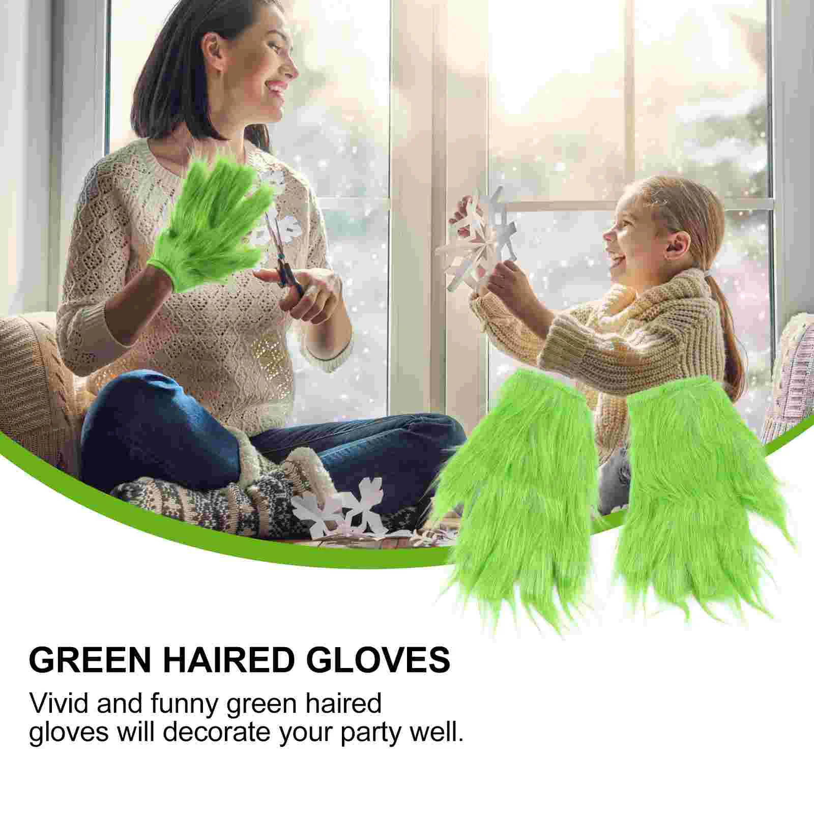 Green Fur Monster Gloves Christmas Props Kids Mittens Green Haired Gloves Carnival Accessories Party Performance Toy