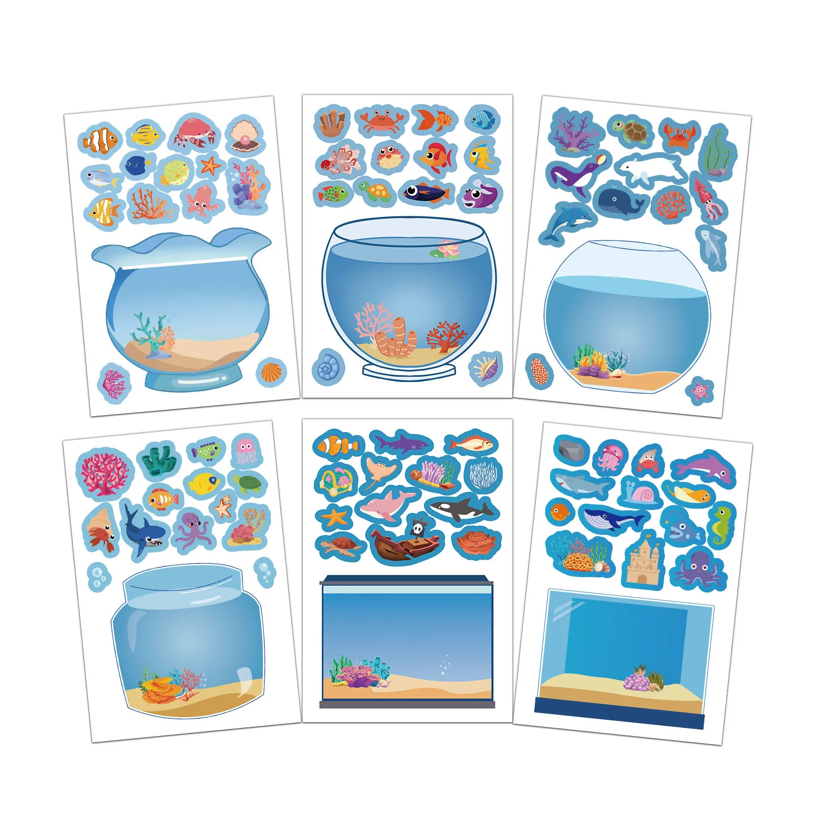 8/16PCS Creative Fish Tank Puzzle Sticker Handmade DIY Notebook Desktop Creative Decoration Waterproof Sticker