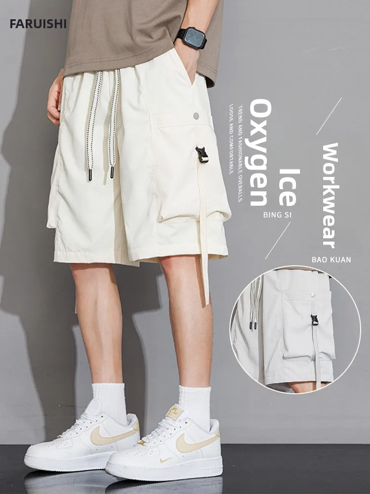 

Ice Silk Men's Workwear orts Summer Thin Loose Casual Outdoor Wear Faion Sport Five-Quarter Length Breathable Polyester