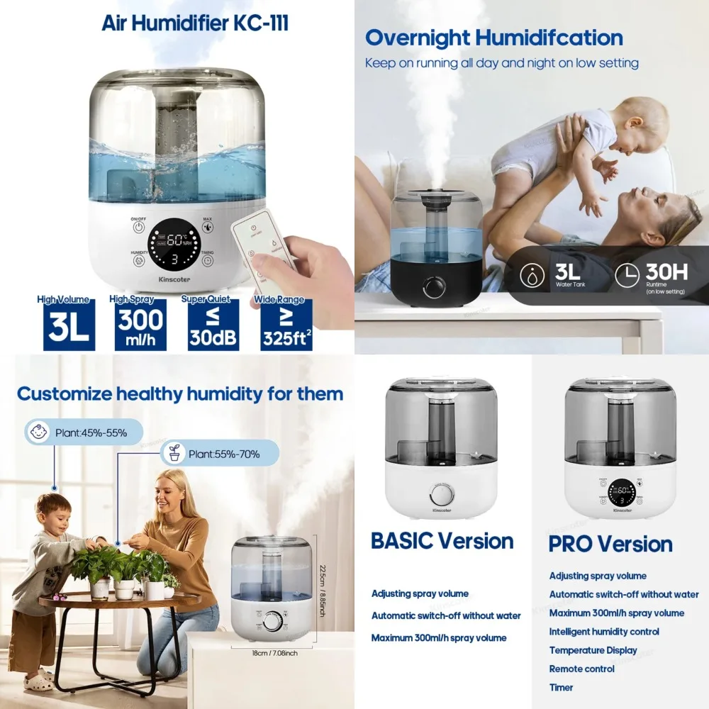 

Large Capacity Professional 3L Air Humidifier with Remote Control Timer for Plant Mist Diffusion - Enhanced Moisture Output for