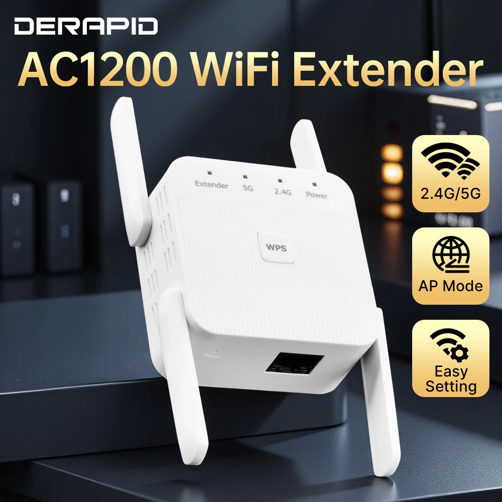 

AC1200 WiFi Repeater 1200Mbps Dual Band 2.4G/5GHZ Wireless Repeater Booster Signal Amplifier Coverage 9800ft² WPS Setup