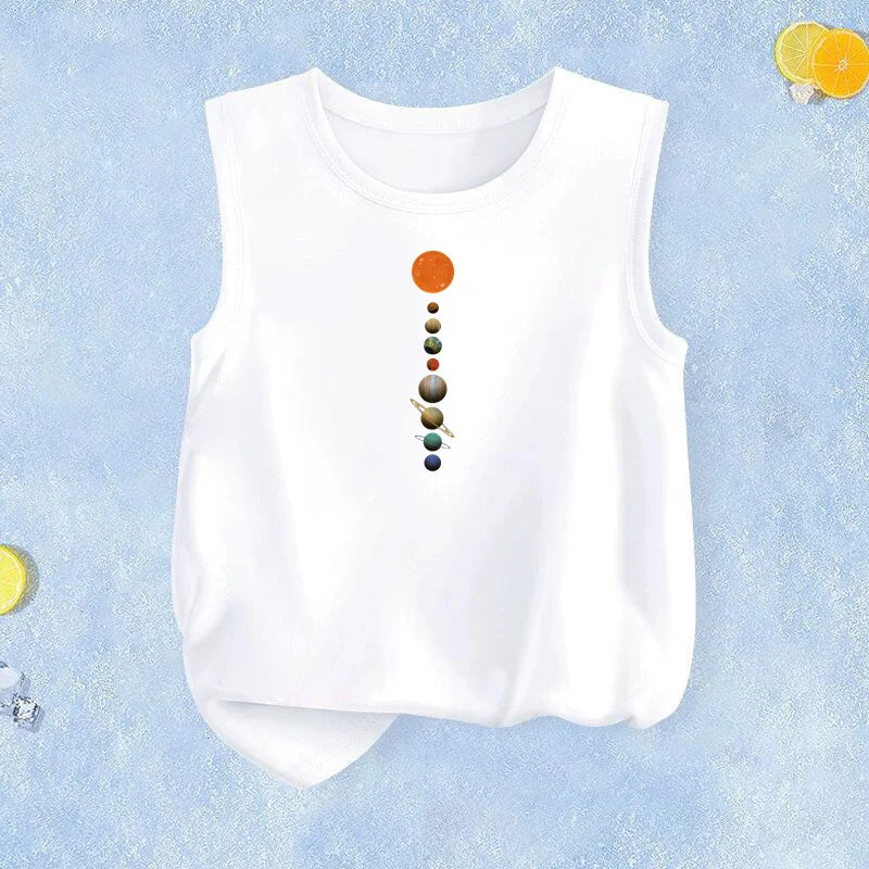 Childrens Summer Breathable Tank Tops Spaceman Design Vest for Baby Boys Cosmonaut Sleeveless T-Shirt 3-14T