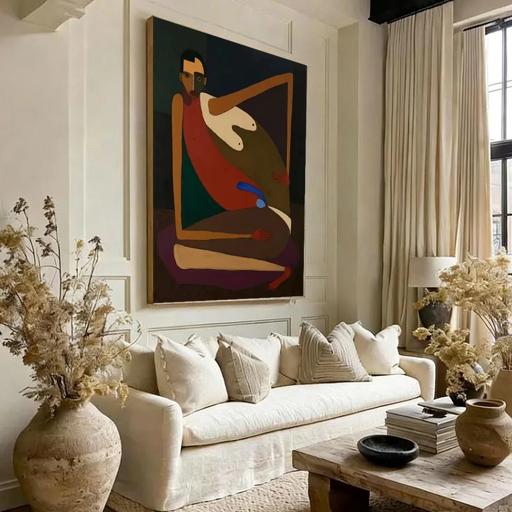 Handmade Abstract Oil Painting on Canvas Unique Portrait Wall Art Picture Decor Home Living Room - Modern Unique Image Artwork