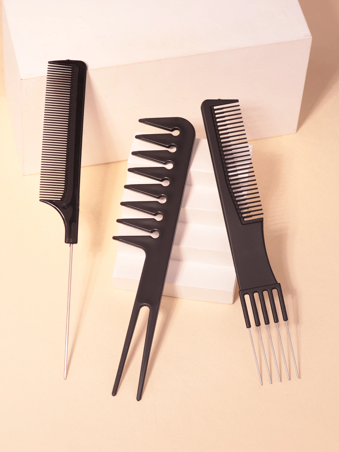 

3-piece multifunctional double headed comb set, stainless steel ponytail comb wide toothed comb Special for real hair wigs