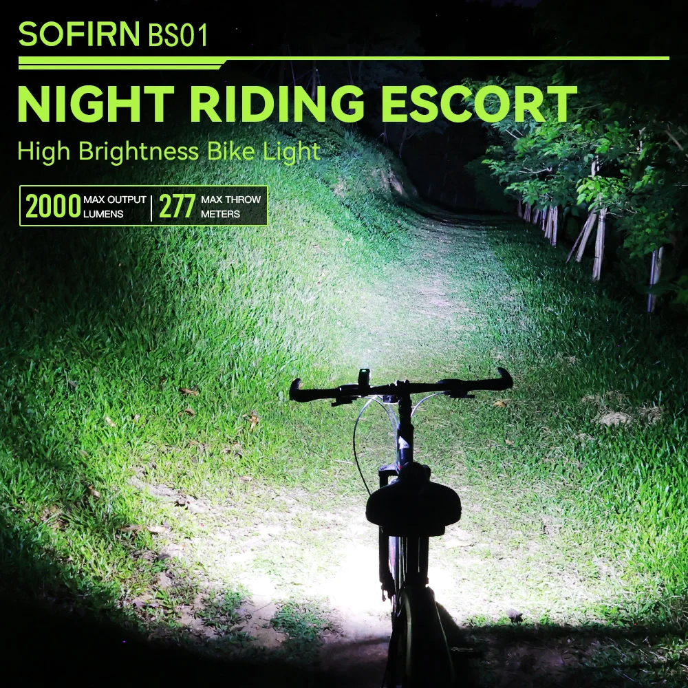 SOFIRN BS01 Waterproof 2000LM Bike Light IP65 5000mAh USB-C Rechargeable Adjustable Brightness MTB Cycling Flashlight