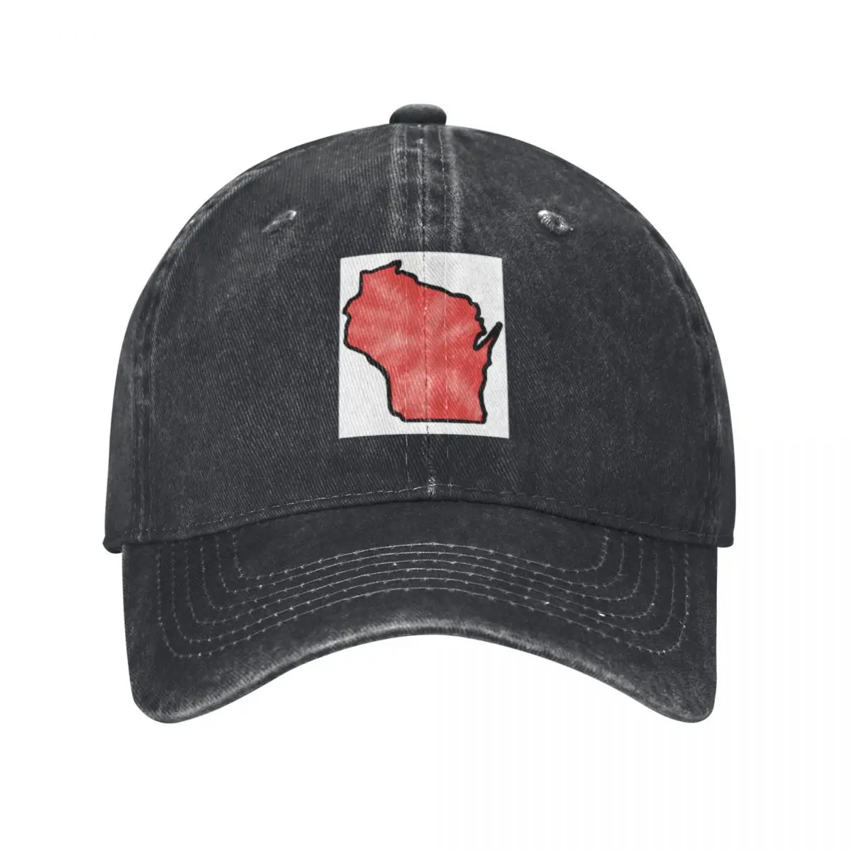 Red And White Wisconsin Outline Baseball Caps Vintage Denim Washed Headwear Unisex Style Outdoor Running Hats