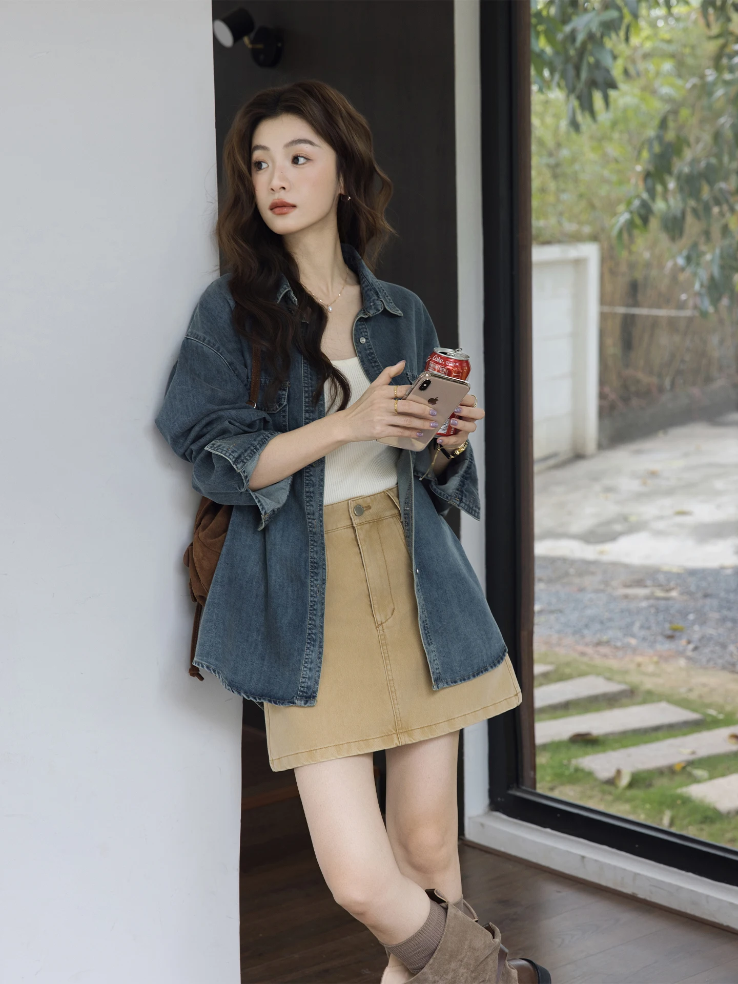 

Retro Hong Kong Style Pure Cotton Denim Shirt Loose Casual Worn Look Spring Autumn New Arrival Versatile Commute Casual Coat