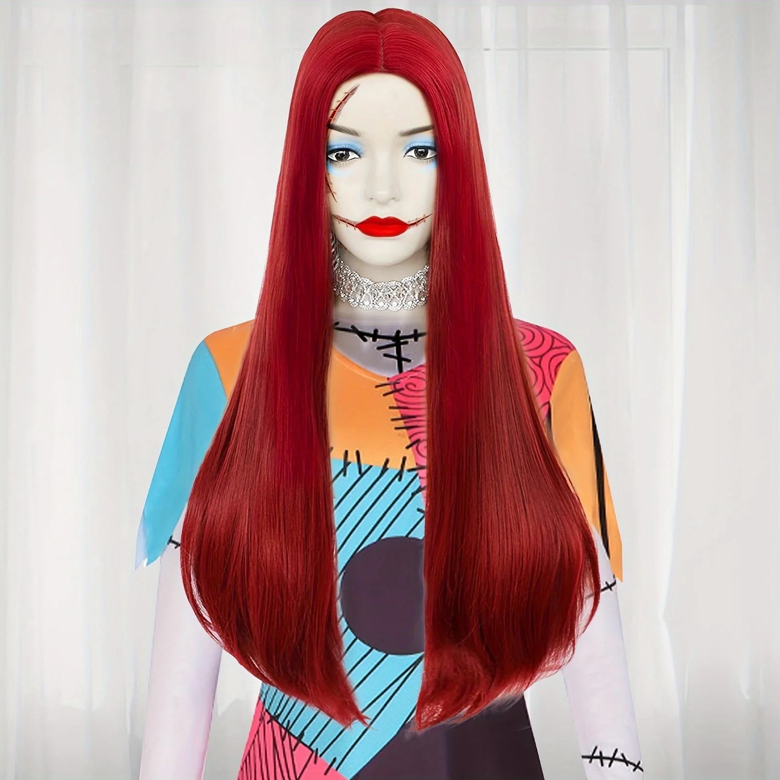 

26 Inch Synthetic Straight Middle Part Style Long Wine Red Cosplay Wig for Women Halloween Christmas School Thanksgiving Day